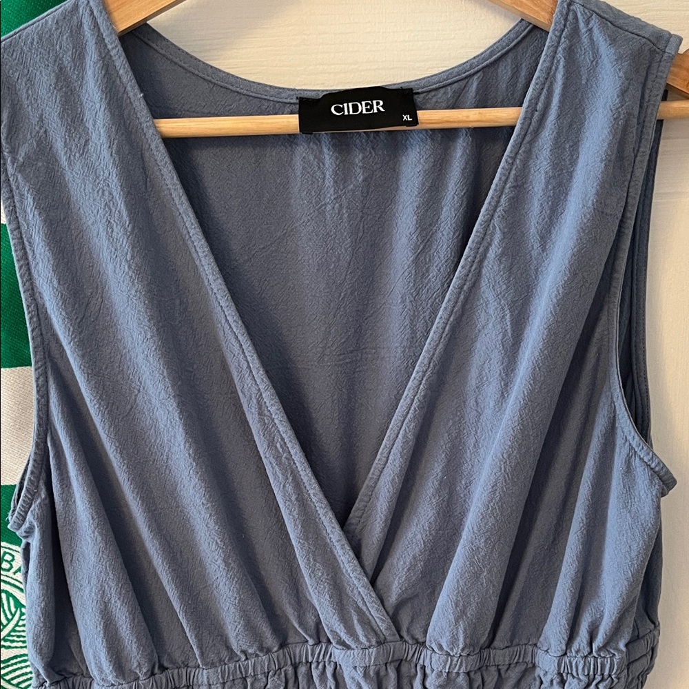 Cider Slate Blue V-Neck Jumpsuit - Picture 2 of 6